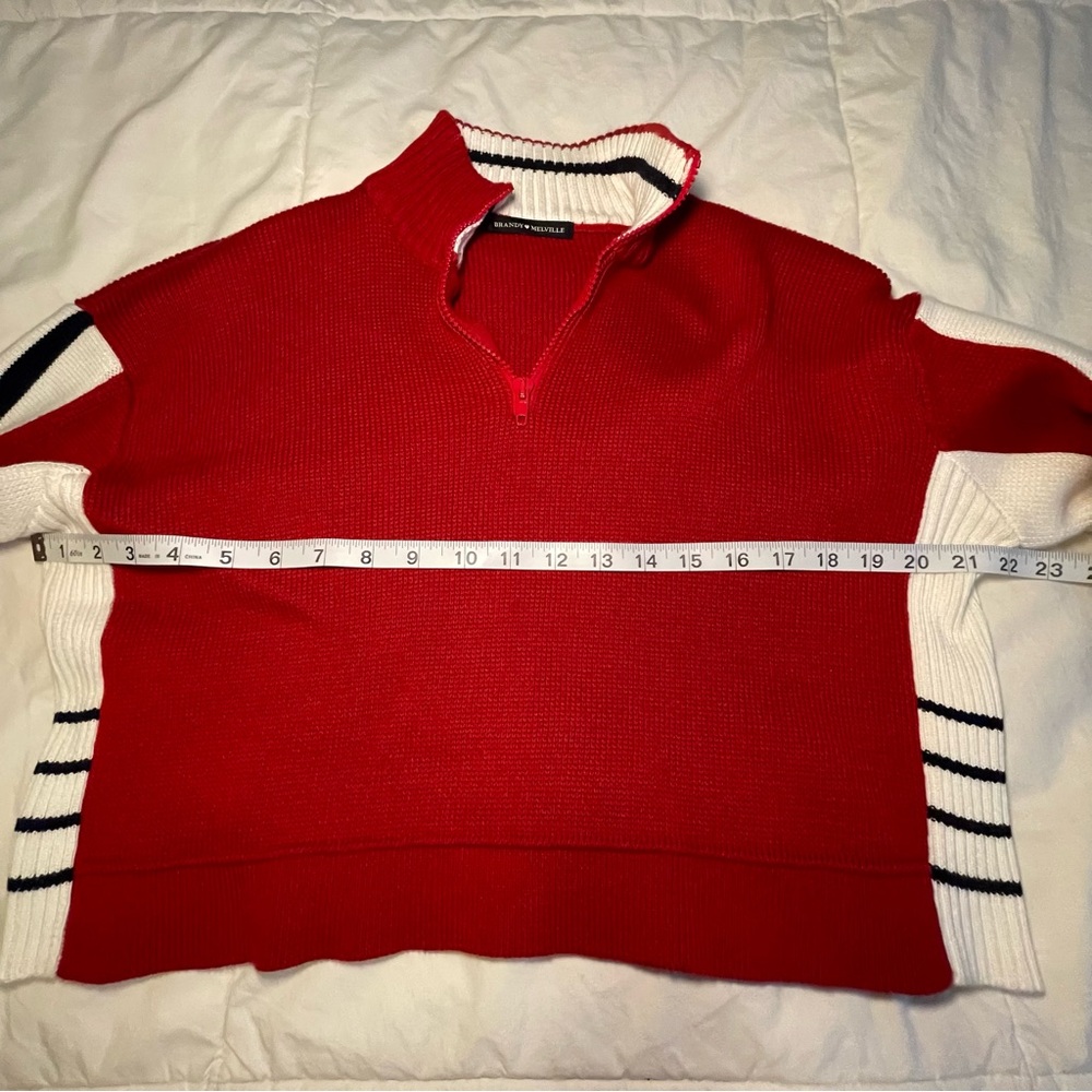 Rare Brandy Melville Red Cropped Quarter-zip Sweater Size L - Picture 8 of 14